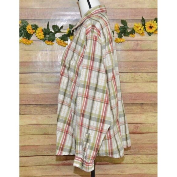 Alfred Dunner Women's 20W Fall Tan Plaid Floral Embroidered Button Front Shirt - Picture 5 of 9